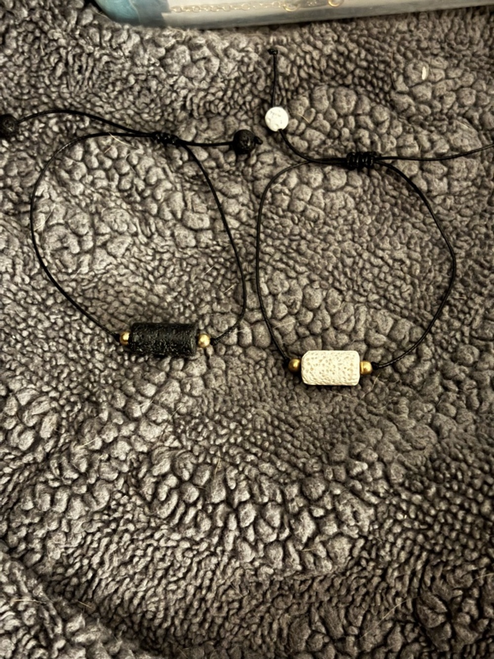Set of Two Cord Bracelets with Black and White Lava Beads